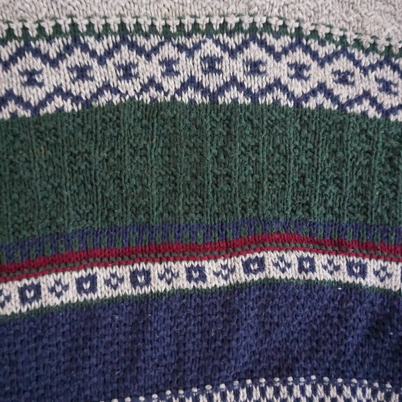 VTG CJ Cotton Navy Green 3D Biggie Cottagecore Eclectic Crewneck Knit Sweater XL - Picture 8 of 9